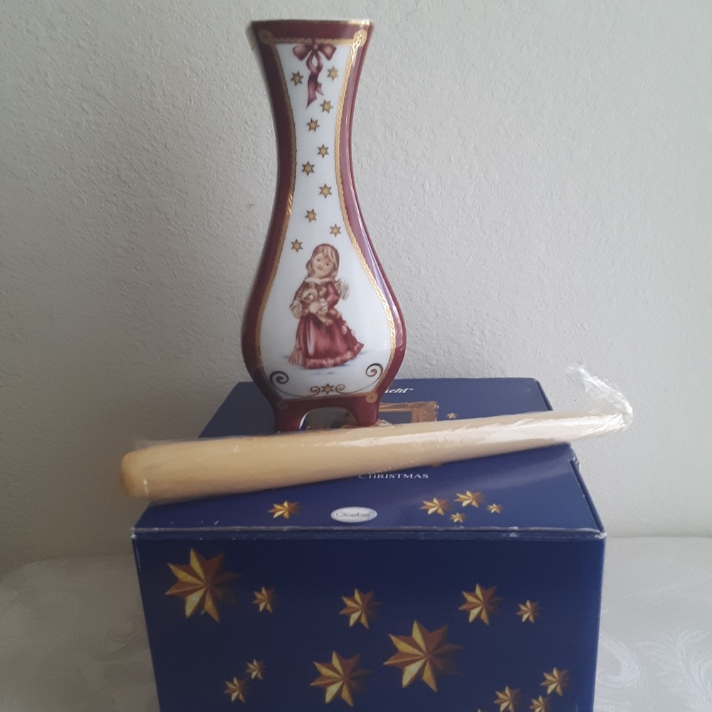2005 Christmas Goebel Porcelain Candleholder Angel w Bear NIB